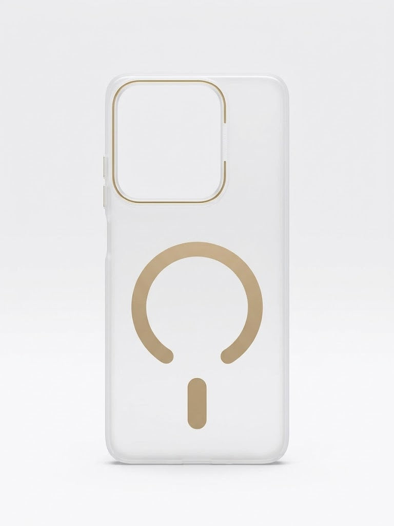 iPhone 16 Pro Max Frosted Clear Case with Gold MagSafe-Style Ring