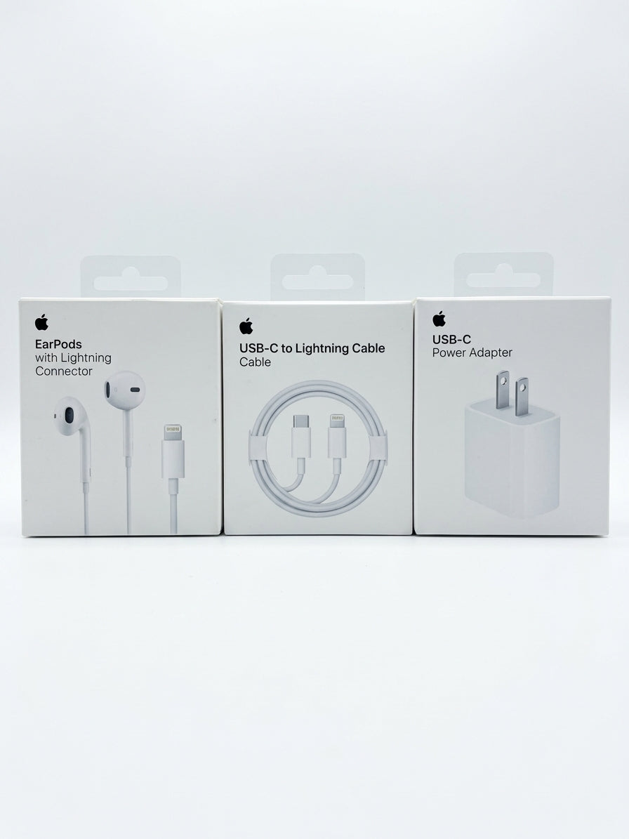 iPhone Essentials Bundle: USB-C Power Adapter + USB-C to Lightning Cable + EarPods with Lightning Connector