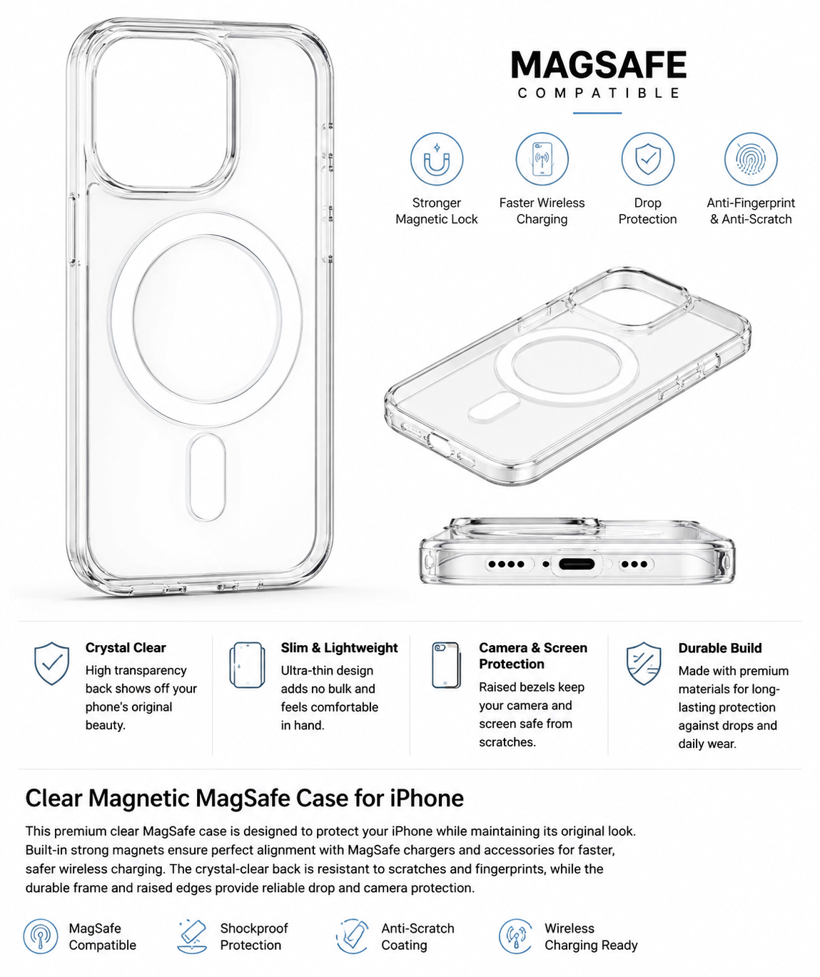 Iphone 16 Pro Clear MagSafe iPhone Case | Magnetic Wireless Charging & Protection