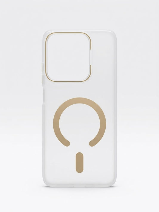 iPhone 16 Pro Max Frosted Clear Case with Gold MagSafe-Style Ring