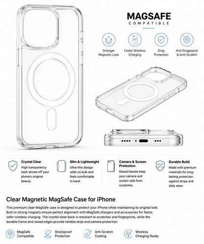 Iphone 16 Pro Clear MagSafe iPhone Case | Magnetic Wireless Charging & Protection
